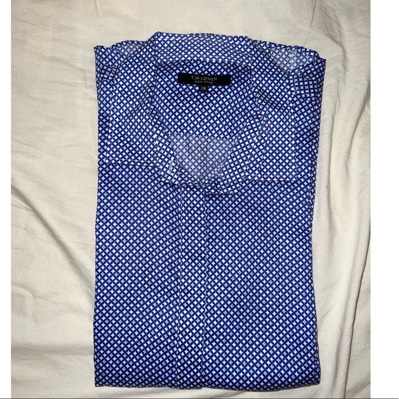 TM Lewin Blue Print Fully Fitted Button-Down Shirt - UK Size 18; US 16 - Picture 5 of 5